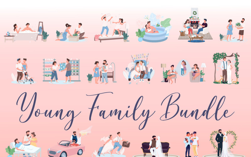 Young Family Characters Bundle Illustration