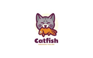 Cat Fish Cartoon Logo Design