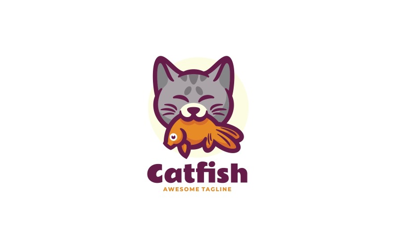 Cat Fish Cartoon Logo Design Logo Template