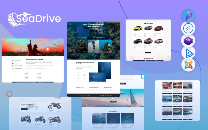 Seadrive - Car Seller / Diving Equipment Rental Joomla 4 and Joomla 5 Template Joomla Template