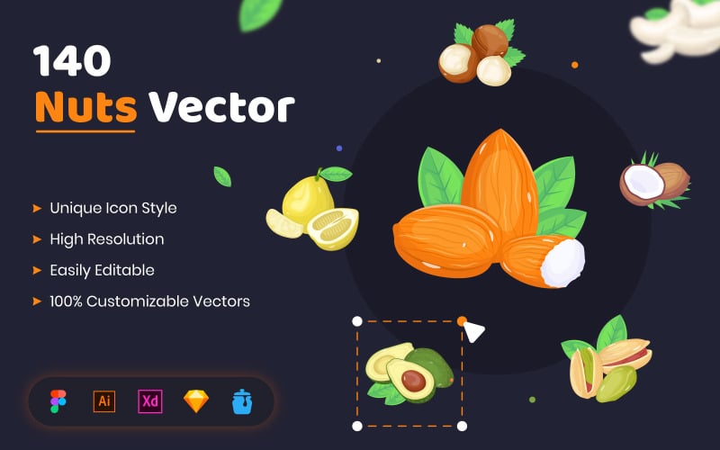 140 Beautiful Nuts Vector Icon Set