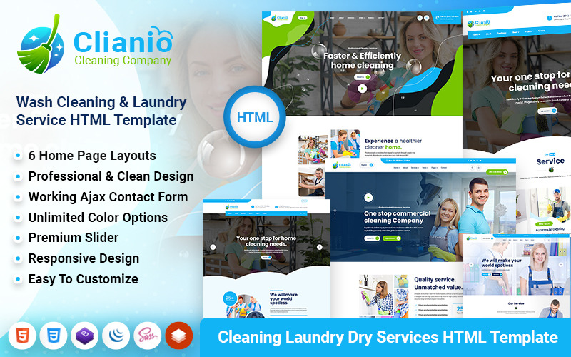 Clianio - Cleaning Dry Wash Laundry Services HTML Template Website Template