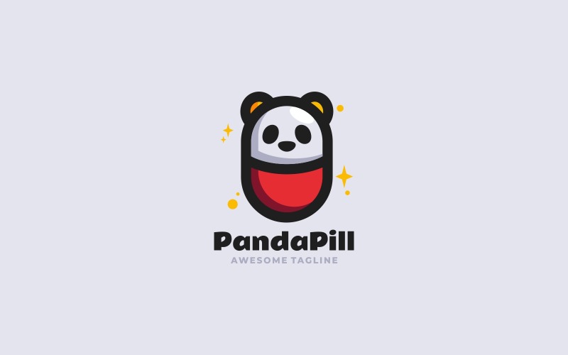 Panda Pill Simple Mascot Logo Logo Template