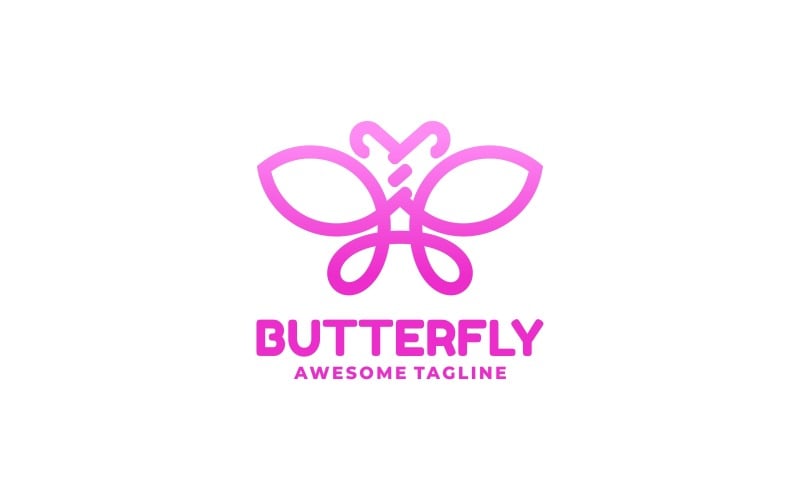 Pink Butterfly Line Art Logo Logo Template