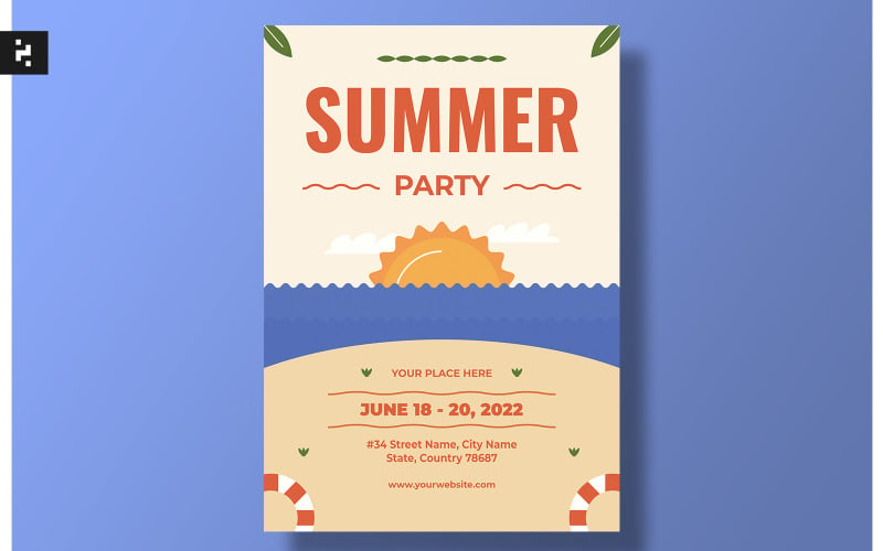 Beach Summer Party Flyer Set Corporate Identity