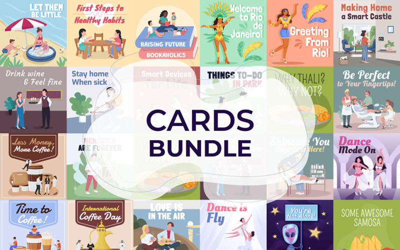 Different Topic Cards Template Bundle Illustration