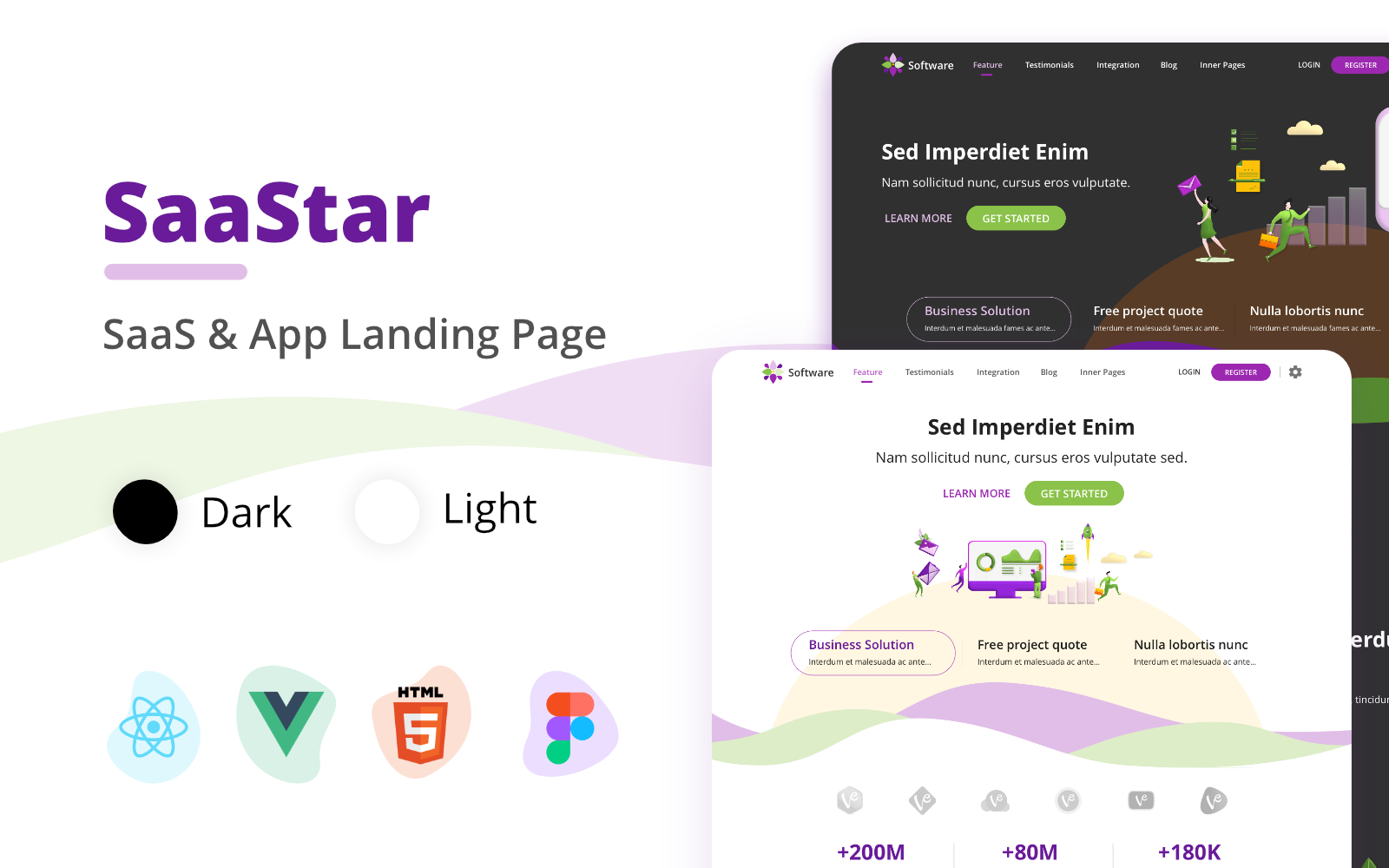 Saastar - SaaS and App Landing Page with React Vue HTML and Figma Template