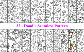 Doodle Seamless Pattern, Doodle Line Art Background