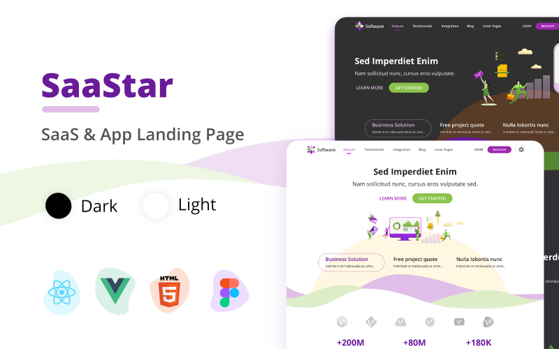 Saastar - SaaS and App Landing Page with React Vue HTML and Figma Template Landing Page Template