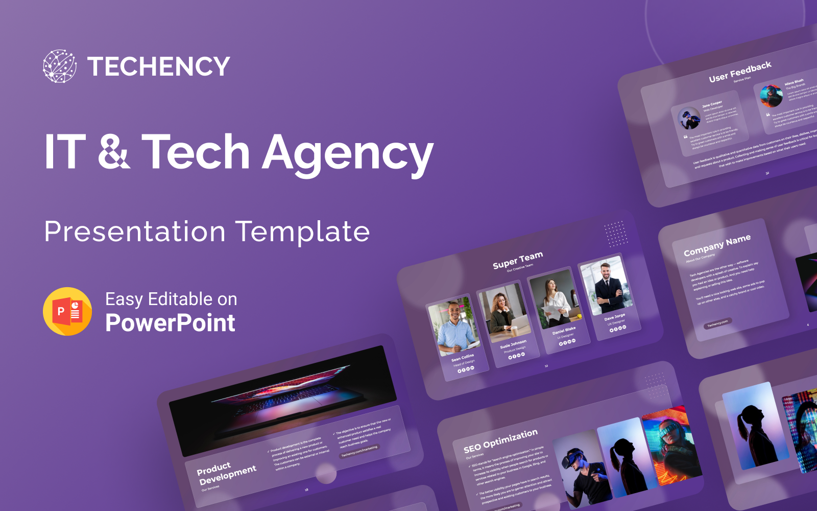 Techency – It & tech Agency Glassmorphic PowerPoint Presentation Template