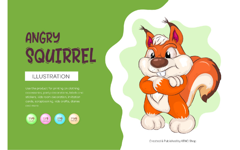 Angry Cartoon Squirrel. T-Shirt, PNG, SVG. T-shirt