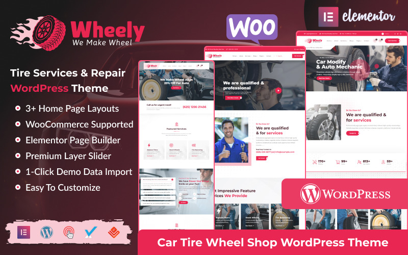 Wheely - Wheel Car Automobile Repair Tires Services WordPress Theme WooCommerce Theme