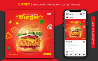 Burger Fast Food Social Media Post Design Template | Instagram | Facebook Template