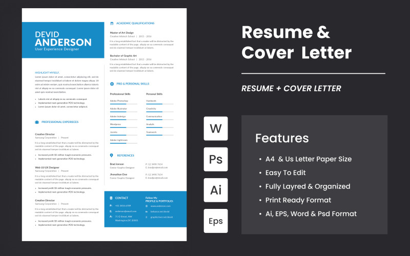 Elegant CV/ Resume And Cover Letter Resume Template