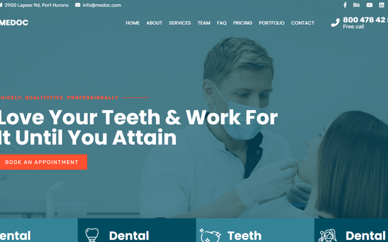 MEDOC Dental Clinic - One Page HTML5 Website Template Landing Page Template