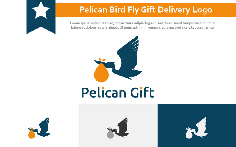 Pelican Bird Fly Bring Gift Present Shipping Delivery Logo Logo Template