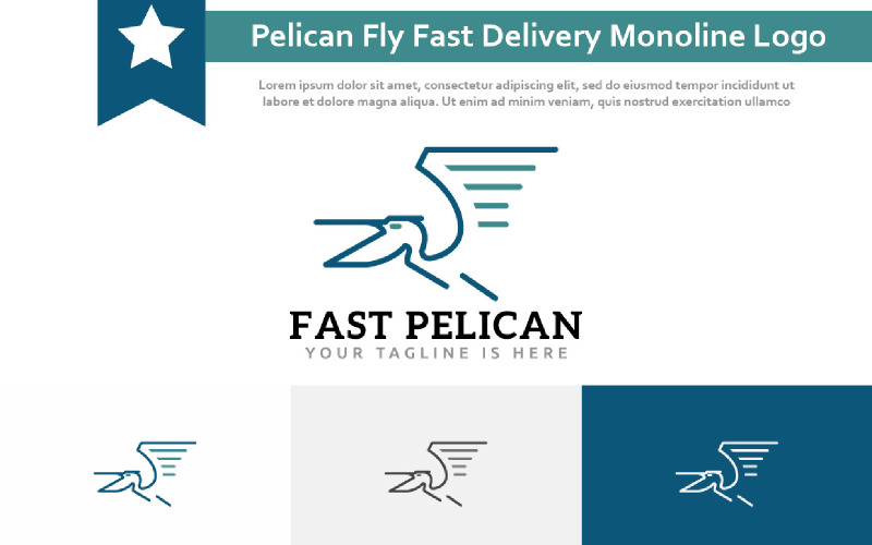 Pelican Open Beak Fly Fast Delivery Service Monoline Logo Logo Template