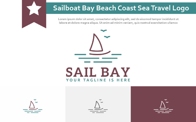 Sailboat Bay Beach Coast Sea Tour Travel Line Style Logo Logo Template
