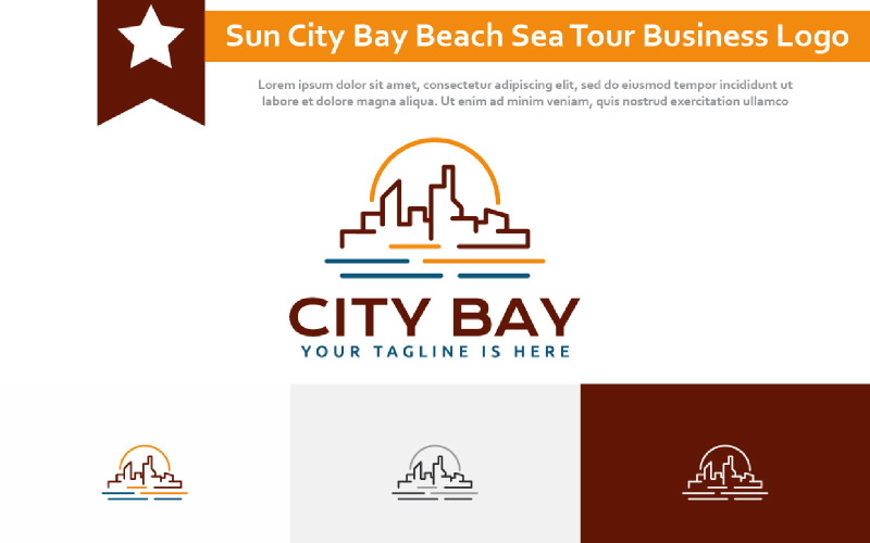 Sun City Bay Beach Coast Sea Tour Business Line Style Logo Logo Template