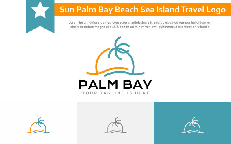 Sun Palm Bay Beach Coast Sea Island Nature Tour Travel Line Logo Logo Template