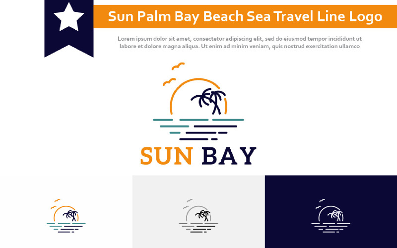 Sun Palm Bay Beach Coast Sea Nature Tour Travel Line Style Logo Logo Template