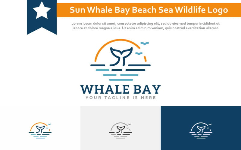 Sun Whale Bay Beach Coast Sea Nature Wildlife Monoline Style Logo Logo Template