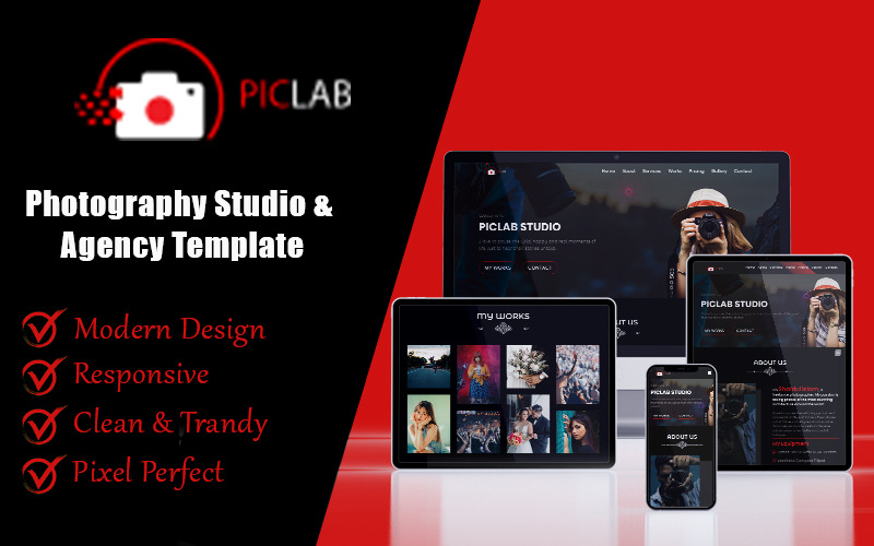 Piclab - Photo Studio & Photography portfolio Template Website Template