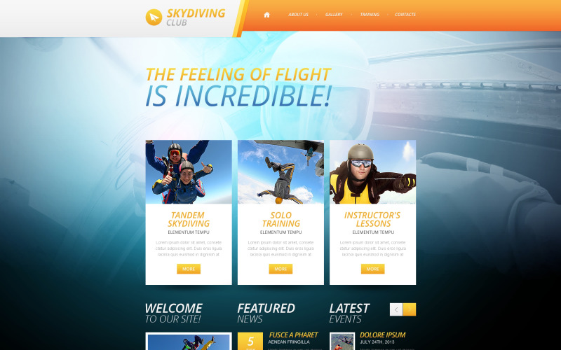 Free Skydiving Responsive Website Design Website Template