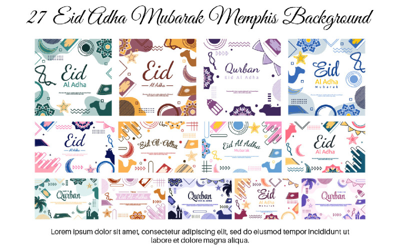 27 Eid Adha Mubarak Memphis Background Illustration