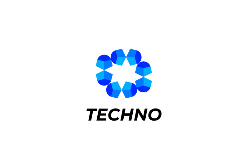 Abstract Modern Blue Tech Flat Logo Logo Template