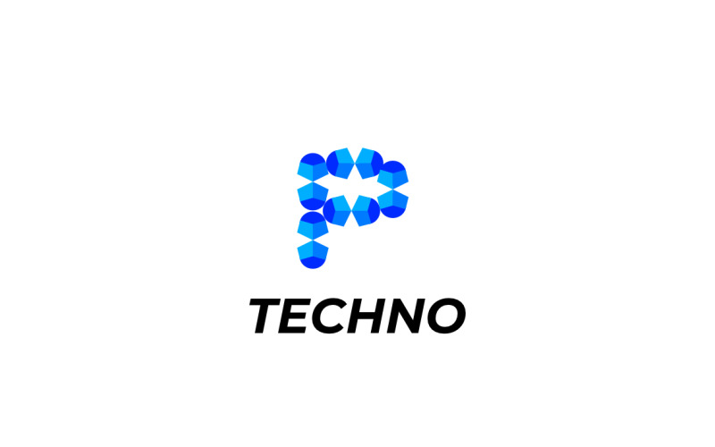 Letter P Modern Blue Tech Logo Logo Template