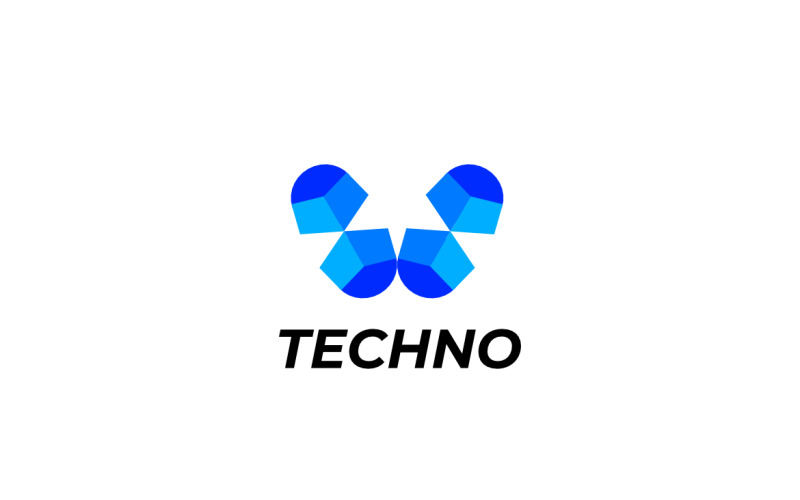 Letter V Modern Blue Tech Logo Logo Template