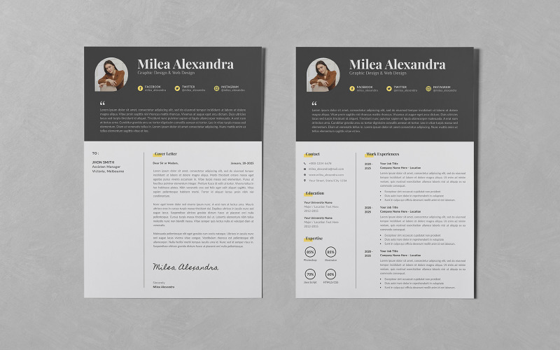 Creative Resume CV and Cover Letter PSD Templates Corporate Identity
