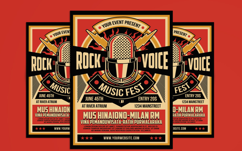 Retro Rock Music Poster Flyer Template Corporate Identity