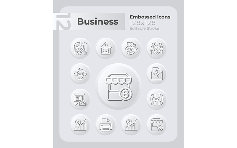 Small Business Management Embossed Icons Set Icon Set