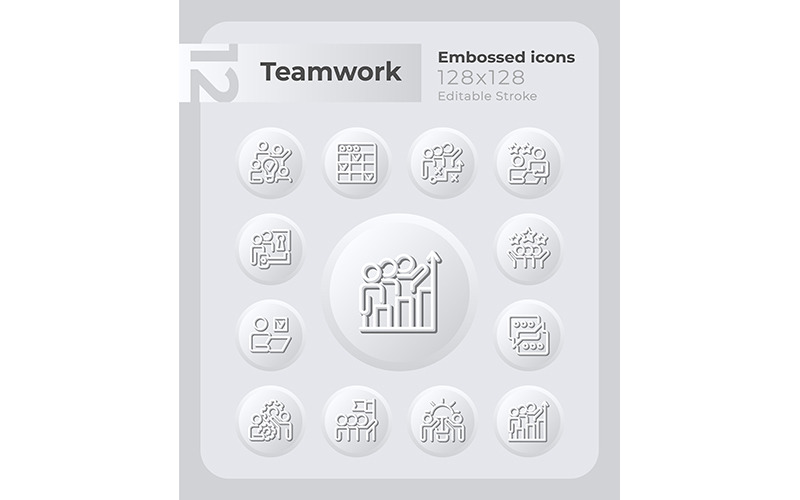 Team Collaboration Embossed Icons Set Icon Set