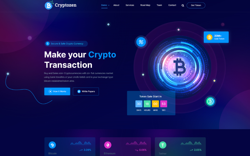 Cryptozen Cryptocurrency ICO & Bitcoin PSD Template
