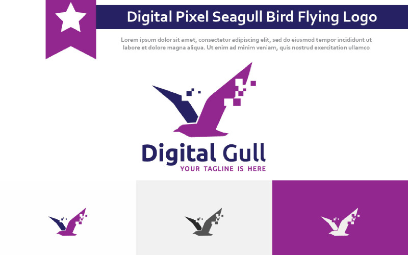 Digital Pixel Seagull Bird Flying Online Computer Technology Logo Logo Template