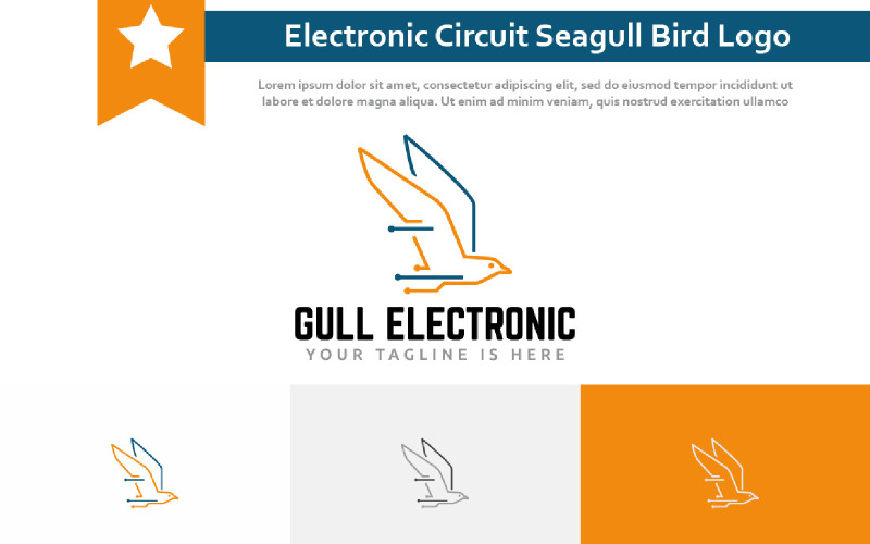 Electronic Circuit Seagull Bird Fly Computer Technology line Logo Logo Template
