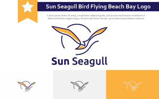 Sun Seagull Bird Flying Sea Beach Bay Nature line Logo