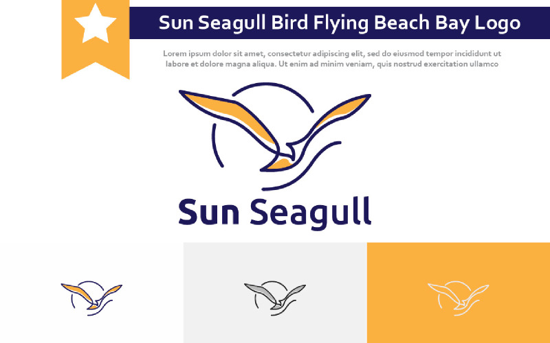 Sun Seagull Bird Flying Sea Beach Bay Nature line Logo Logo Template