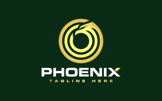Circle Geometric Golden Eagle Phoenix Logo Design