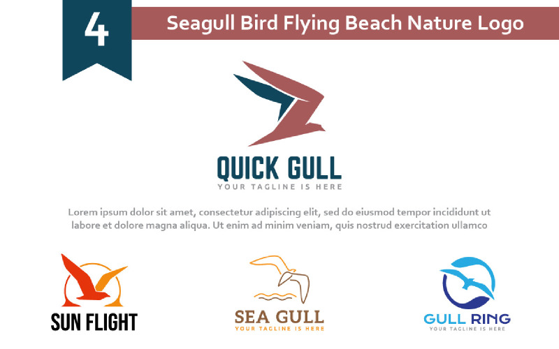 4 Seagull Bird Flying Beach Nature Logo Logo Template