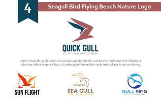 4 Seagull Bird Flying Beach Nature Logo