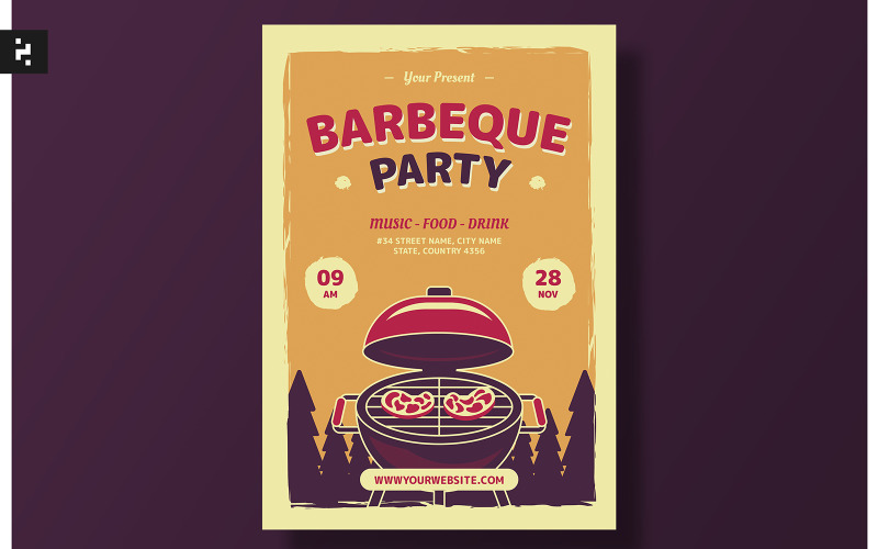 Barbeque Party Flyer Set Template Corporate Identity
