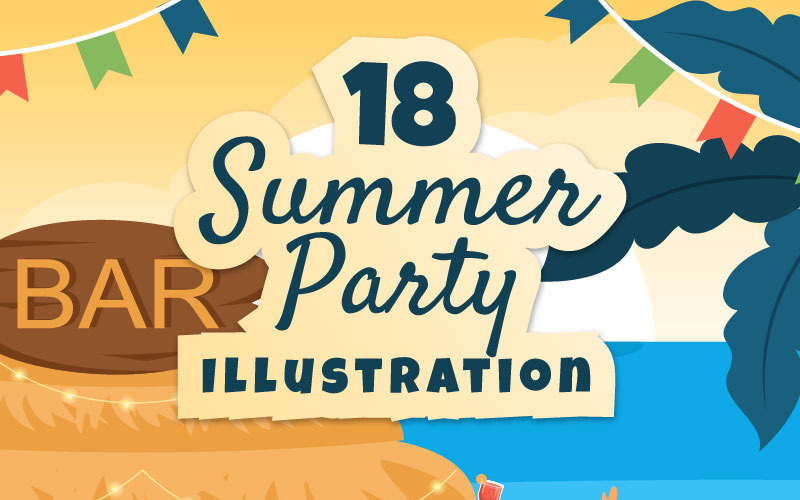 18 Summer Party Cartoon illustration Illustration