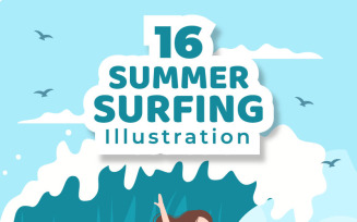 16 Summer Surfing Sports Cartoon Illustration