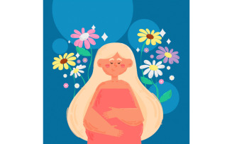 Floral Pregnancy Woman Illustration
