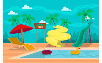 Free Swimming Pool with Water Slides Background Illustration