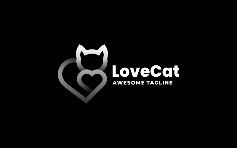 Love Cat Line Art Logo Style Logo Template